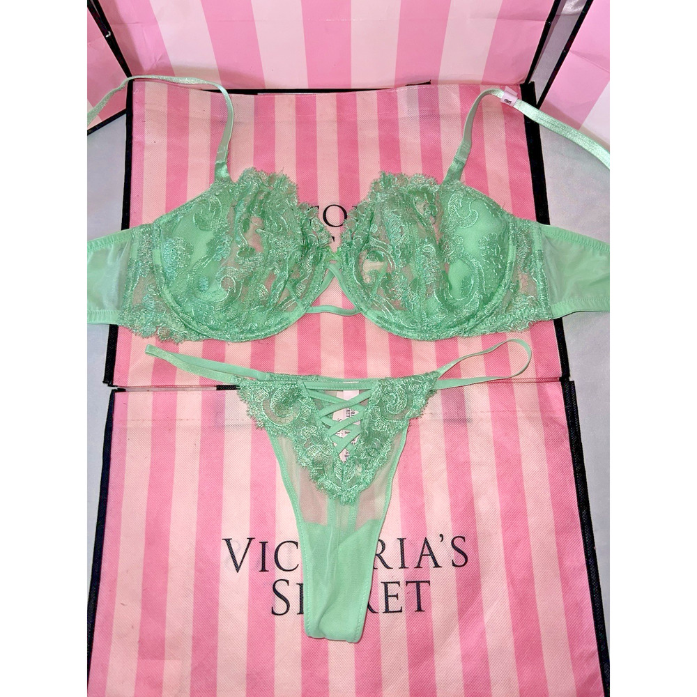 Victoria's Secret Bra Dream Angels 36B Large Thong Lime Green
